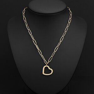 Vintage Sterling Silver Open Heart Necklace with Paper Clip Style Chain EUC